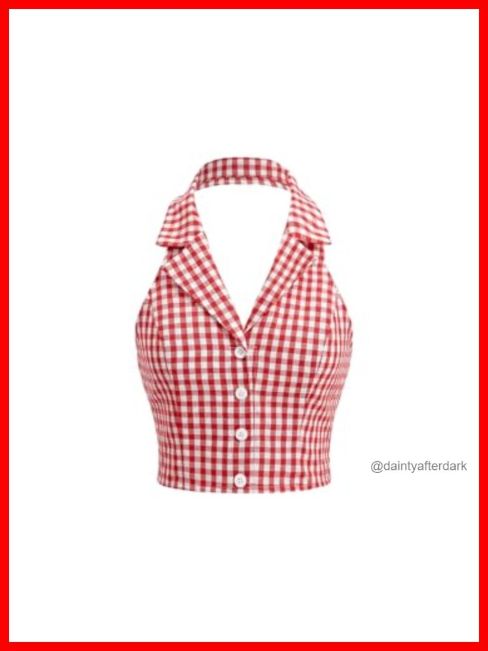 Plaid Gingham Halter Crop Tank Top Button Front Sleeveless Backless